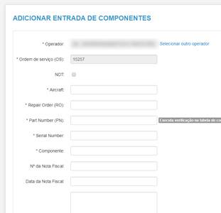 Entrada de componentes para reparo